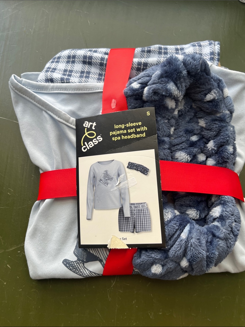 art class Girls' Gray and Navy Long-Sleeve Pajama Set with Spa Headband